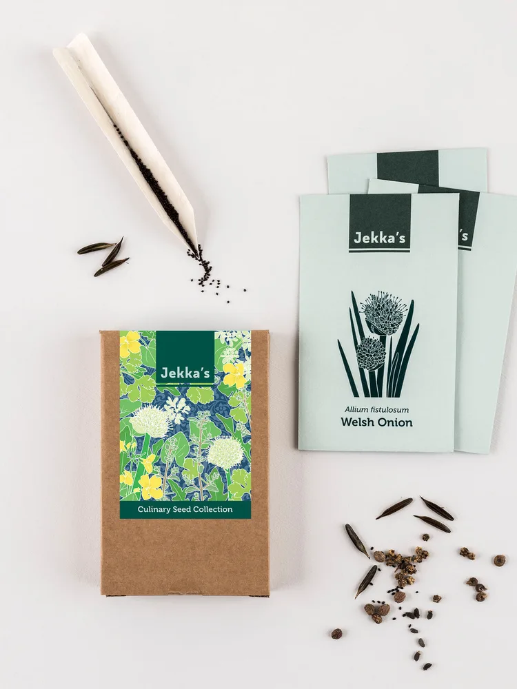 Jekka's Culinary Seed Collection with five illustrated seed packets