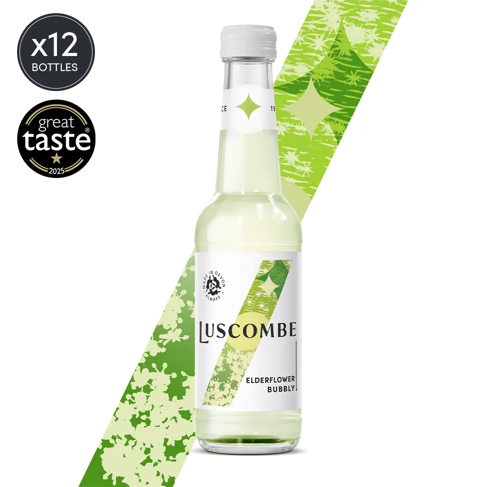 A bottle of Luscombe elderflower bubbly