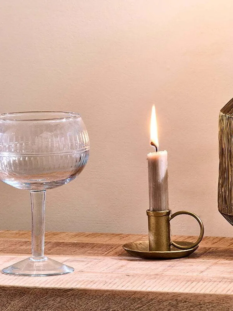 Two Nkuku Mila etched recycled glass gin glasses