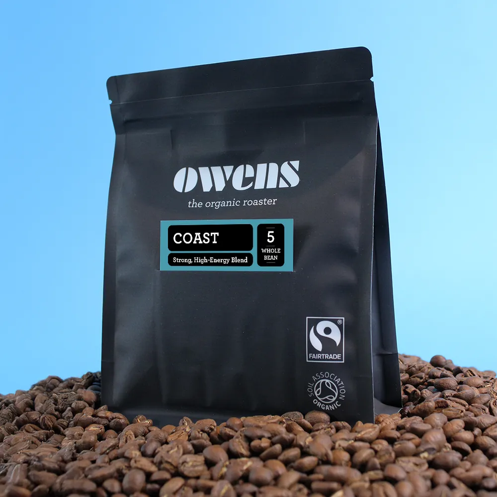 A bag of Owens Coffee Coast blend