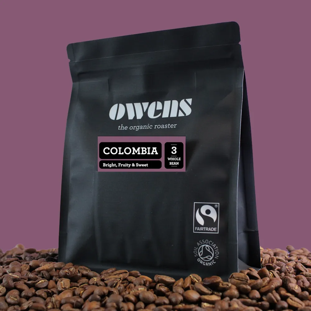 A bag of Owens Coffee Colombia single origin